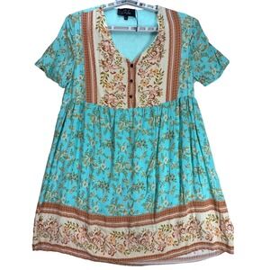 Cori Lane Floral Print Above Knee Dress XL Sweetheart Neckline  Short Sleeve